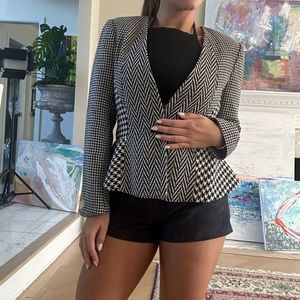 NEW Ann Taylor Size 6 Houndstooth Two Fabric blazer peplum cinched waist back